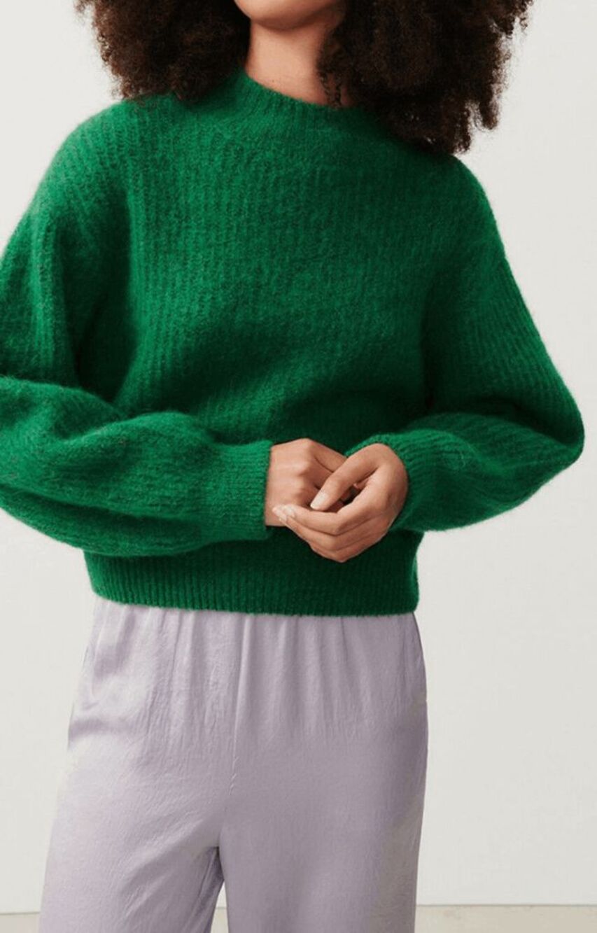 American Vintage Melange Grass Green Knit East Jumper High Neck Sweater Women's